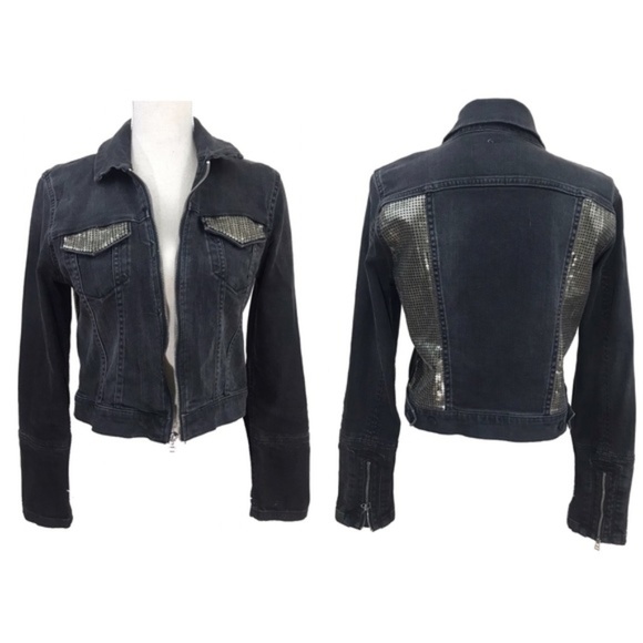 Levi's Sequin Cropped Trucker Denim Jacket M - Picture 1 of 7